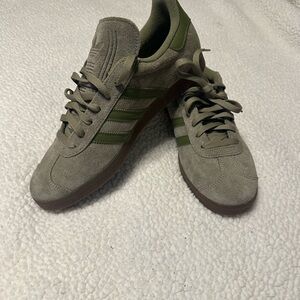 Adidas Gazelle Khaki and Gold Sneakers